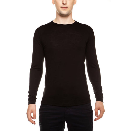 menique - Maglia a Maniche Lunghe da Uomo in Lana Merino Leggera Nera: Nero / XL