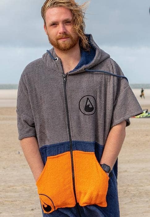 WAVE HAWAII - Poncho con zip WAVE HAWAII in cotone 100% certificato Öko Tex, taglia L