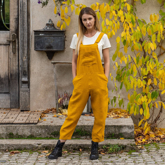 menique - Salopette in 100% lino Nicci - Tuta casual: Giallo speziato / L