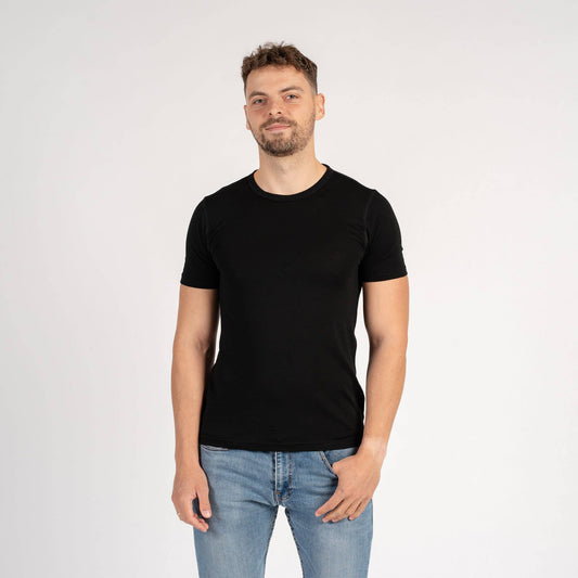 menique - Maglietta Nera da Uomo in Lana Merino Basic per Tutti i Giorni: Nero / S
