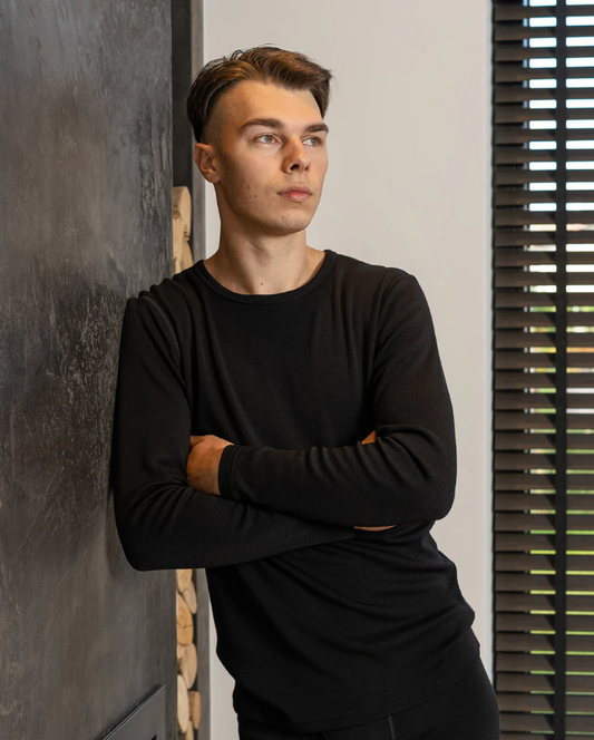 menique - Maglia termica a maniche lunghe Midweight Merino da uomo blu scuro: Nero / S